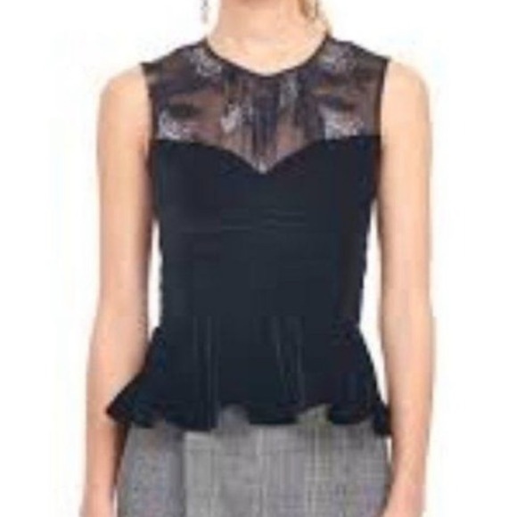 Rebecca Taylor velvet floral organza peplum top size 6 - Picture 4 of 8